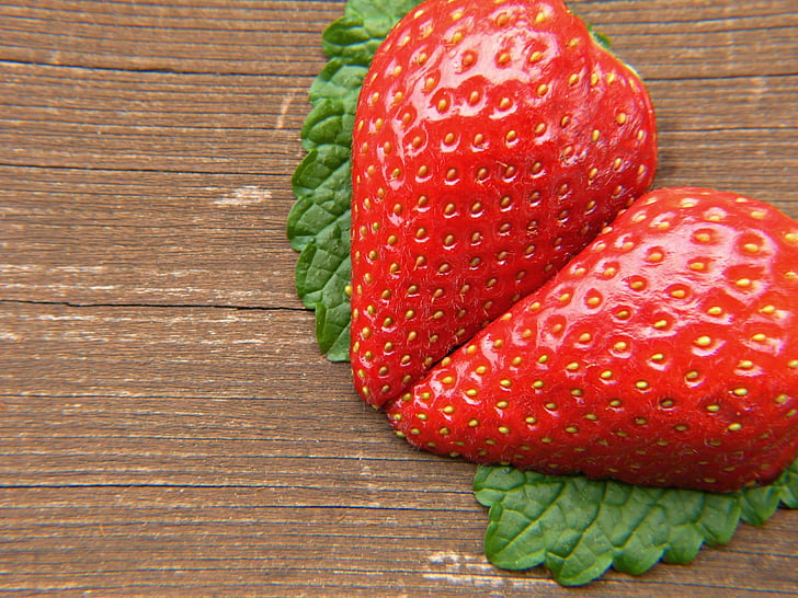 jordbær, hjerte, tre, Mint, blader, kjærlighet, sammen