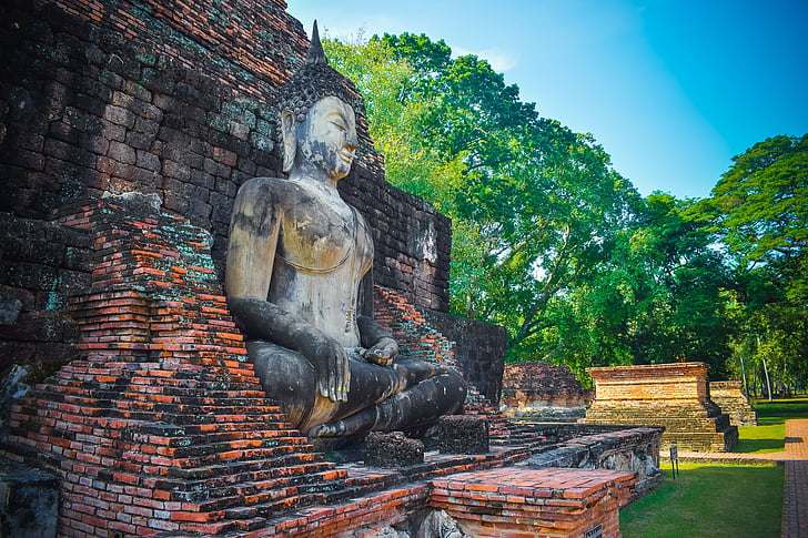Parque histórico de Sukhothai, ciudad de la alegría, la antigua ciudad, Asia, budismo, Buda, estatua de