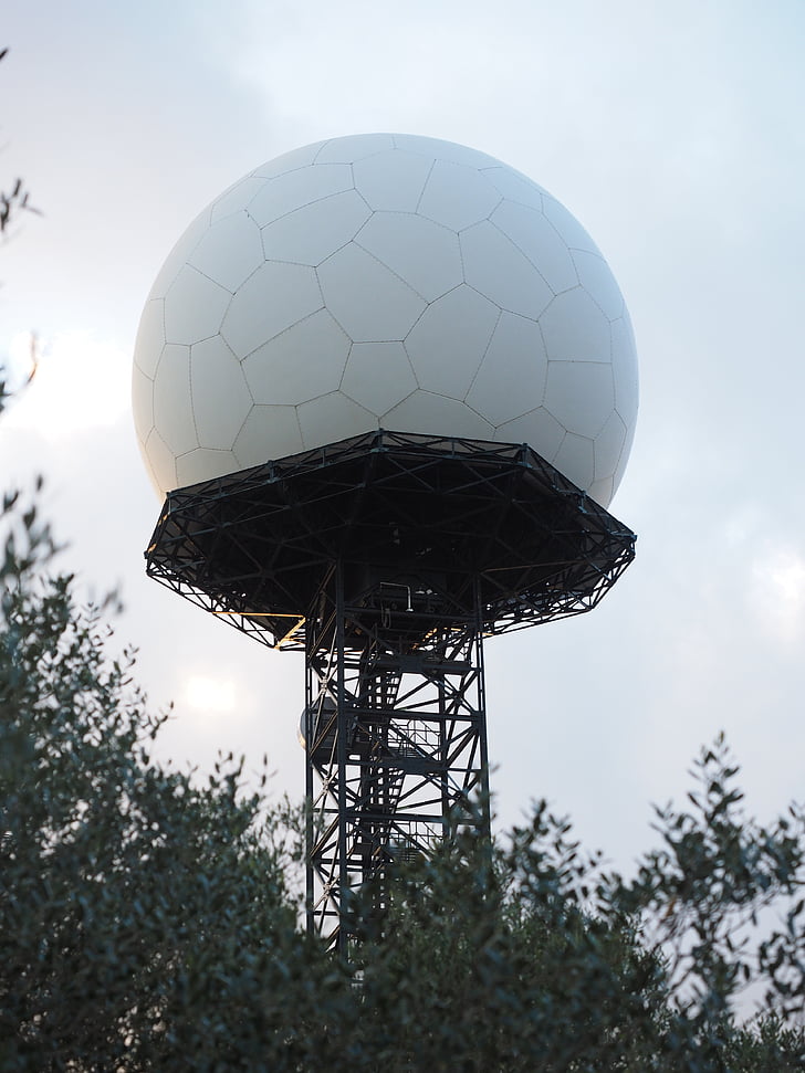 radar equipment, balloon-like, white, ball, transmitter, transmission, communication