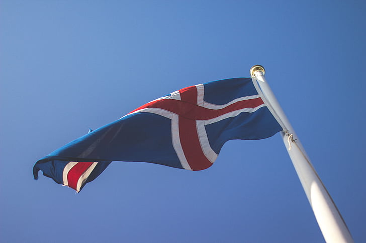zila, sarkana, karogs, dienas, Islande, debesis, Patriotisms