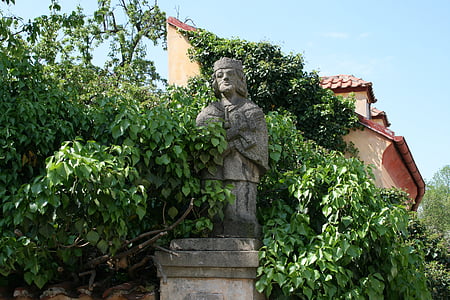 figure, statue, sculpture, garden sculpture, stone figure, tree, leaves
