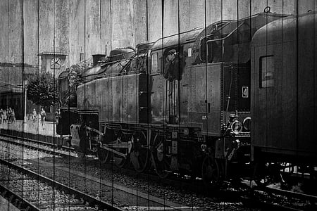 Struktur, Hintergrund, WallART, nostalgische, Textur, Holz, Lokomotive