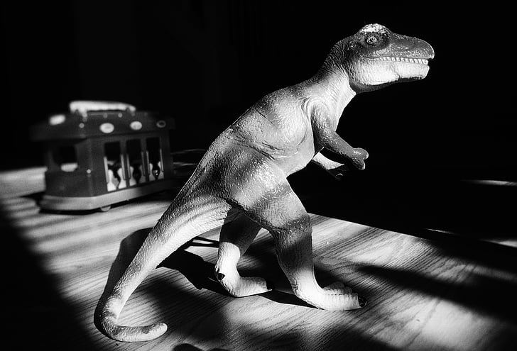 mainan, dinosaurus, Jurassic, rakasa, Bermain, hitam dan putih, hewan