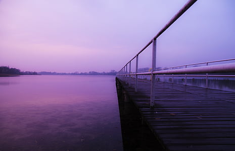 Dawn, soumraku, molo, jezero, venku, Pier, řeka