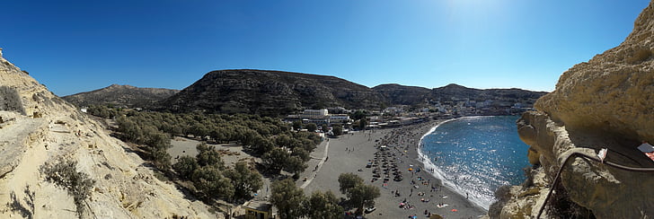 Matala, Creta, platja, panoràmica, gandules, bany, vacances