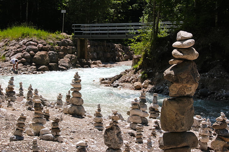 stone park, stones, stack, stacked stones, shaky, water, pebbles