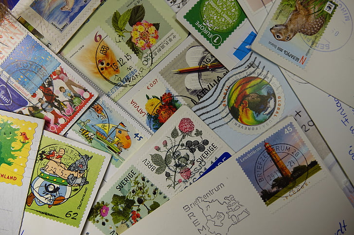 пощенски марки, събира, подпечатан, Оставете, пощенска картичка, печат, марката стойности