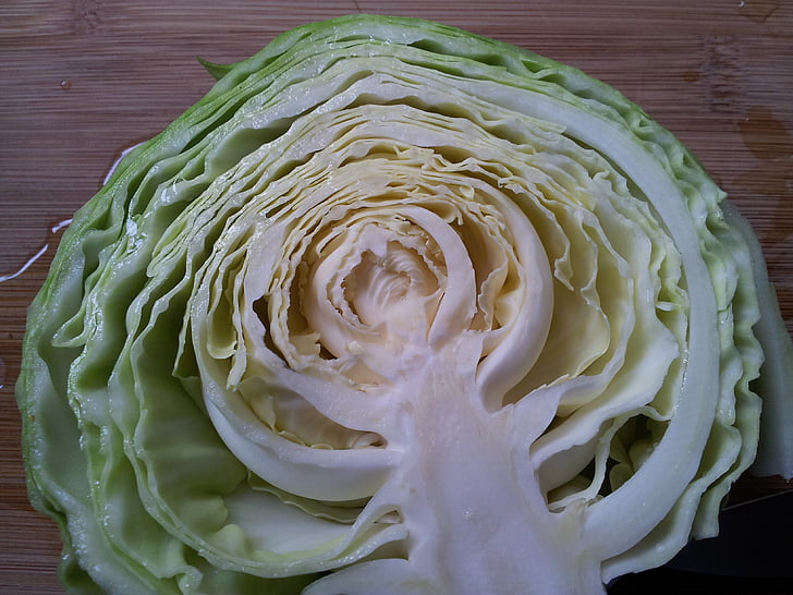 green cabbage, half, raw cabbage, vegetable, freshness, cabbage, food