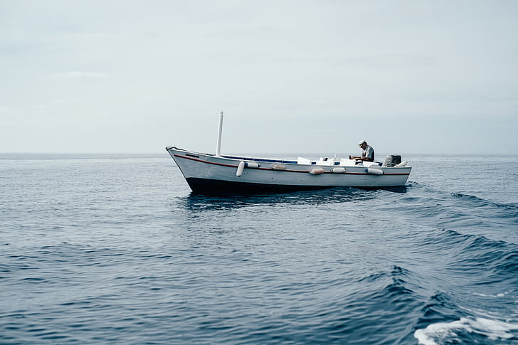 barco, hombre, lancha motora, Océano, persona, mar, agua
