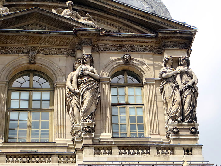 パリ, ルーヴル美術館, caryatids, 彫像, パビリオン, 博物館, 遺産