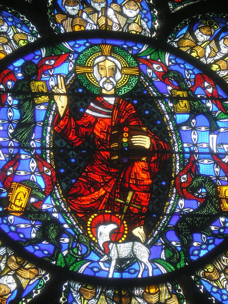 стъклопис прозорци, катедрала, Клермон-Феран, религиозни, Църква, католическа, Христос
