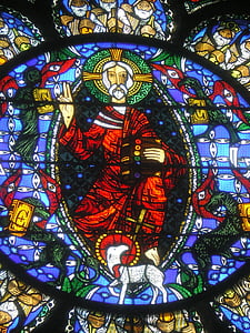 festett üveg-ablakok, székesegyház, Clermont-Ferrand, vallási, templom, katolikus, Krisztus