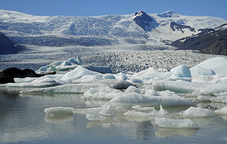 glacera, llac glacial, gel, icebergs, paisatge, fred, llacuna de glacera