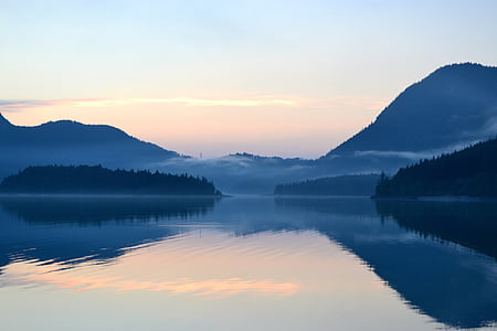 Lago, natureza, paisagem, Walchensee, Alpina, água, abendstimmung