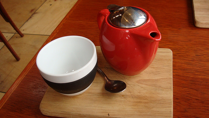 kupa, pot, teáskanna, tea, piros, ital