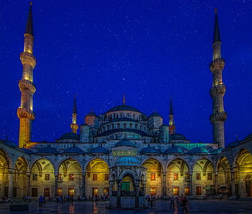 Blå moskén, Turkiet, Istanbul, moskén, religion, ljus, natt