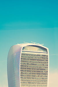 white, high, rise, building, architecture, infrastructure, blue