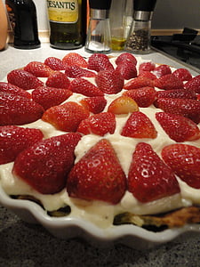 Jordbær kake, rød, dessert, Lukk, jordbær, kake, deilig