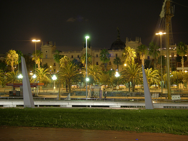 Barcelona, City, öö, Lambid, Urban, Park, valgustus