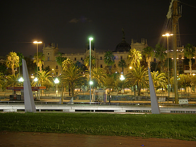 Barcelona, pilsēta, naktī, lampas, pilsētas, parks, apgaismojums