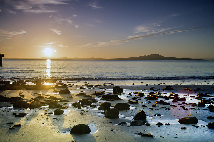 napfelkeltét, Beach, Új-Zéland, Auckland, Murrays bay
