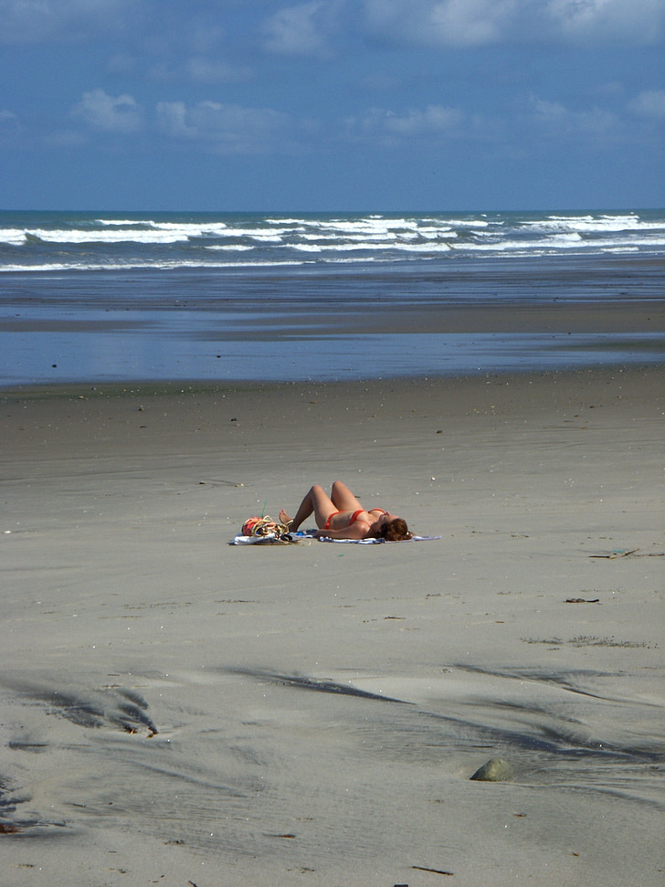 praia, sol, mar, Soledad, mulheres, canoa, Equador