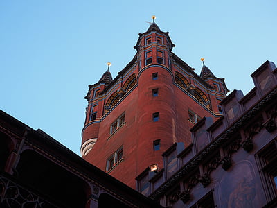 Hôtel de ville de Bâle, tour, tour de l’hôtel de ville, Cour intérieure, peinture, Hôtel de ville, Basel