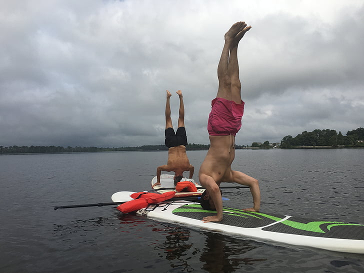 ioga, Paddleboard, Paddleboarding, headstand, paddle, Verão, ajuste
