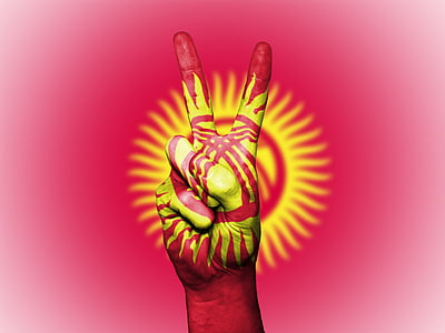 kyrgyzstan, peace, hand, nation, background, banner, colors