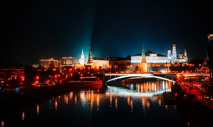 มอสโก, รัสเซีย, เมือง, ในเมือง, เส้นขอบฟ้า, ทิวทัศน์, แม่น้ำ