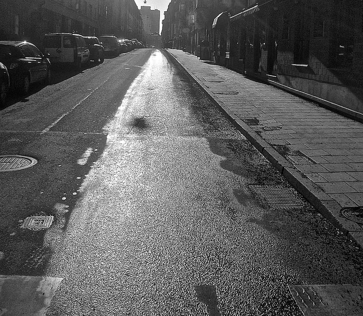 Street, Södermalm, Stockholm, svart och vitt, Road, asfalt, transport
