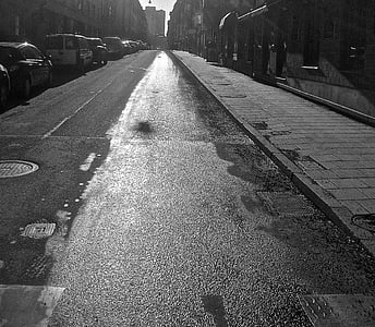 ulica, Södermalm, Stockholm, crno i bijelo, ceste, asfalt, prijevoz