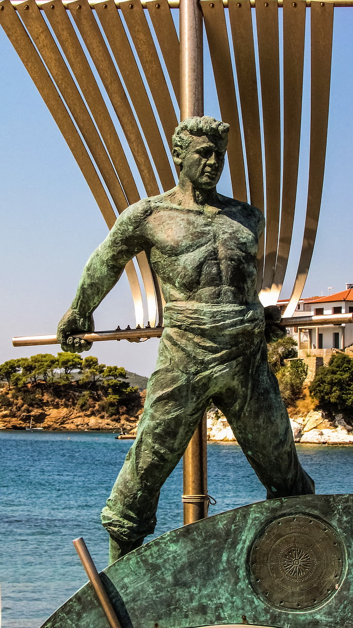 sailor, monument, sculpture, skiathos, greece