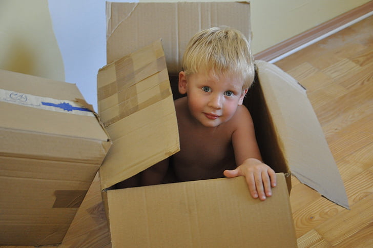 barn, Pojke, spel, paketet, Box, Kid, gåva