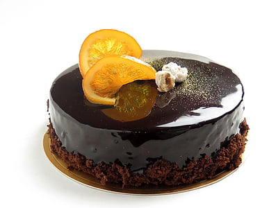 round, cake, two, toppings, chocolate, food, orange