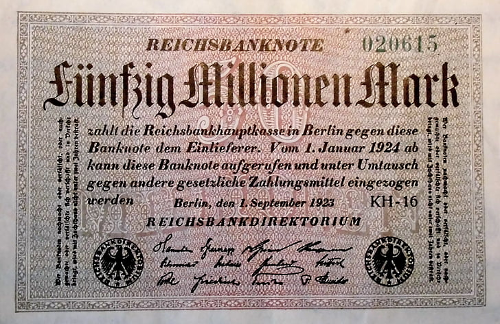 inflationsgeld, tahun 1923, Berlin, uang kertas Imperial, inflasi, berharga, kemiskinan