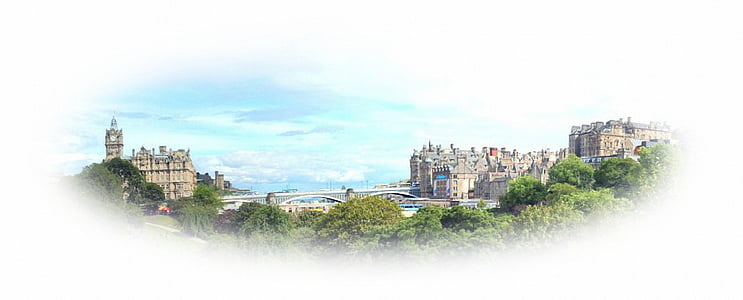 cartolina, Edimburgo, Scozia, città, paesaggio urbano, Ponte, Panorama