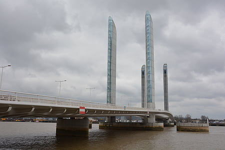 híd, Bordeaux, Franciaország, Garonne, város, építészet, felhő - ég
