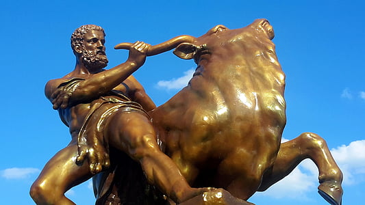 Herakles, Hercules, Skulptur, Bull, Kunstwerk, Abbildung, Metall