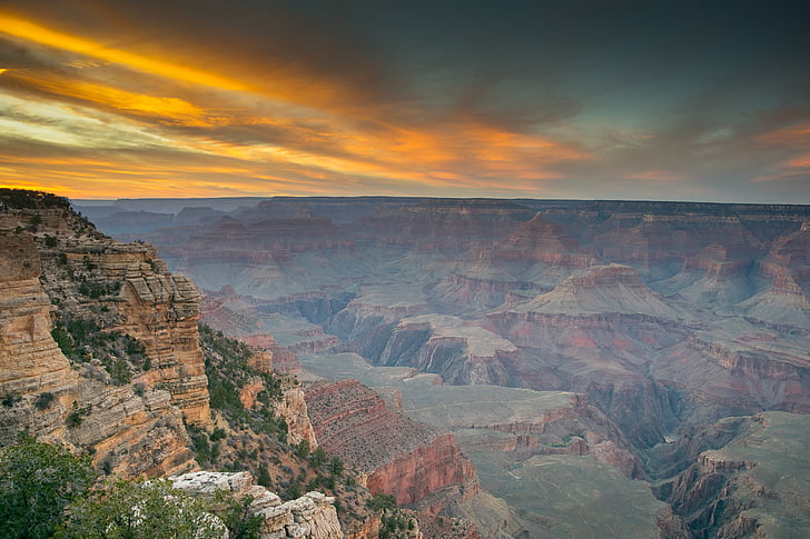 aerea, fotografia, montagne, deserto, Canyon, scogliere, tramonto