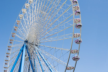 rotella di Ferris, mercato di anno, Fiera, corsa, festa popolare, carnies, blu