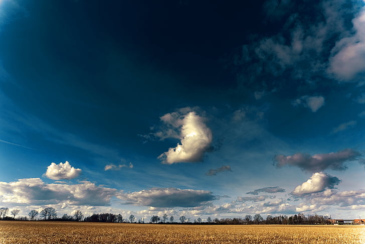 пейзаж, небо, облака, Голубой, форму облака, поле, Сельское хозяйство