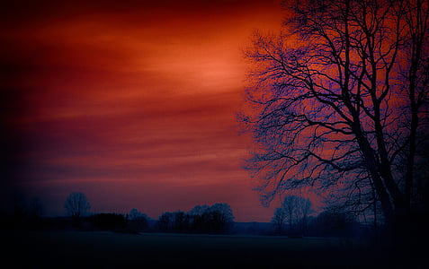 paysage, tombée de la nuit, coucher de soleil, Sky, nature, abendstimmung, Afterglow