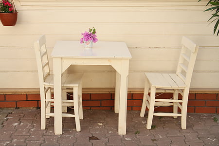 eenzaamheid, wit, stoel, tabel, meubilair, hout - materiaal, decoratie