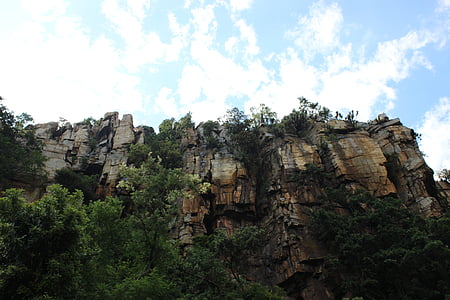 rocks, mountain, waterfall, landscape, stream, forest, travel