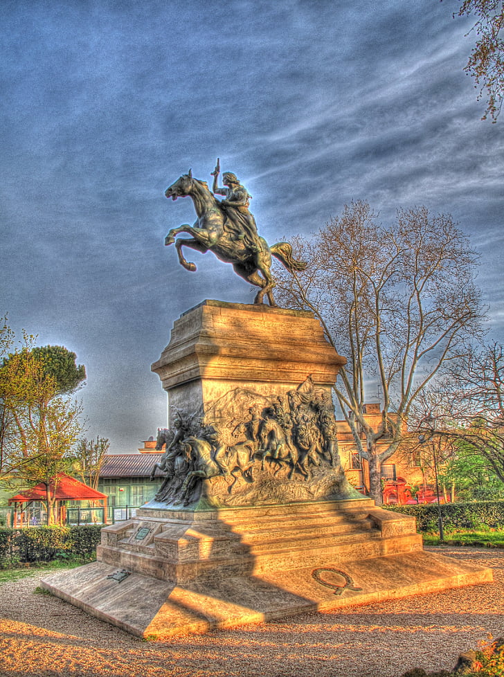 rome, equestrian statue, hdr, spring, heroine, morning