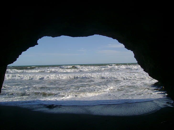 grotto, beach, landscape, nature, sea, horizon, costa