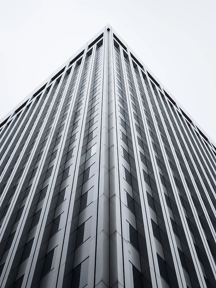 low, angle, photography, gray, high, rise, building