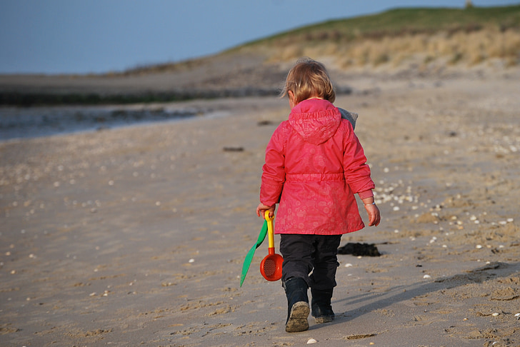 child, hiking, beach, people, outdoors, sea, sand