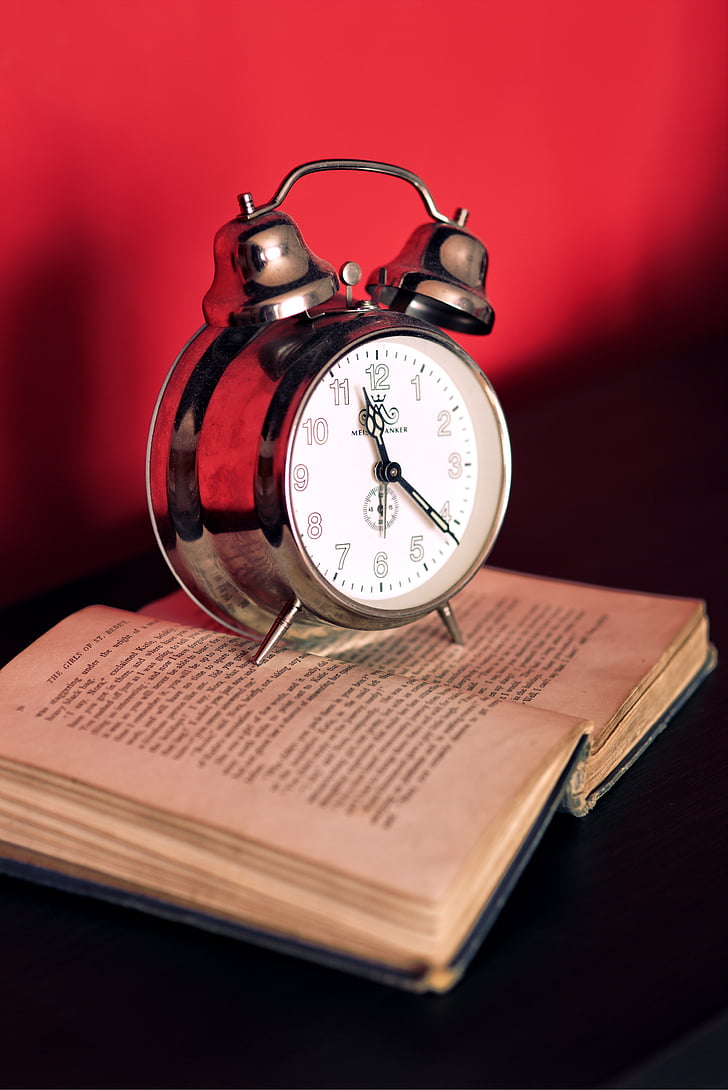 relógio, livro, velho, vintage, tempo, alarme
